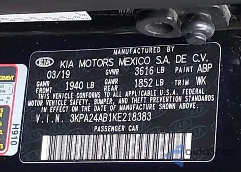 2019 Kia Rio S из США, поврежденный, VIN 3KPA24AB1KE218383